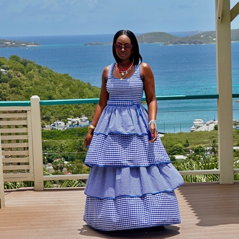 NWT Sugarlips Blue Gingham Maxi Dress Sz M - Picture 4 of 4